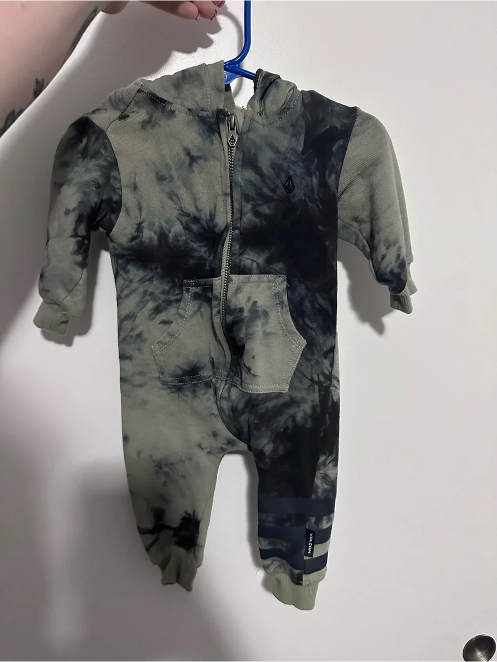 Volcom Olive & Black Tie-Dye Hooded Baby One-Piece